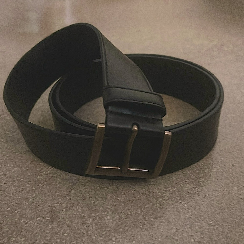 Prada of women's black leather belt with brass buckle embellishments size 36